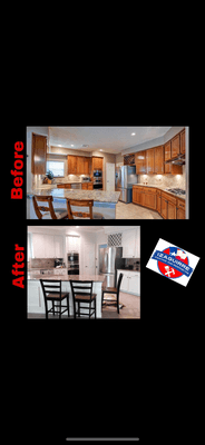 Before and after of a kitchen!! Take your outdated cabinets and make them into something special all you need is a little help!