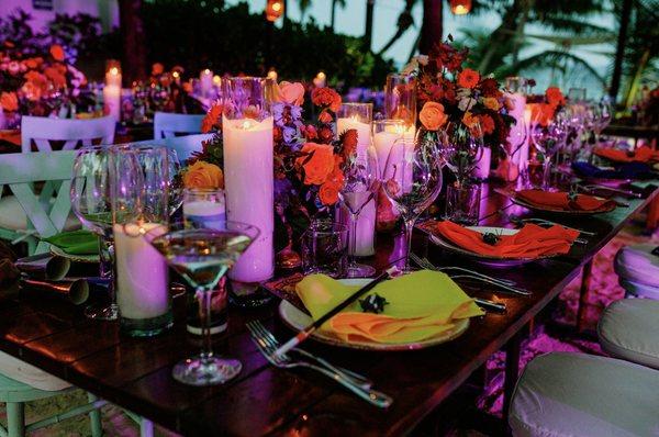 Tablescape with mini "spirit animals" placed on each plate