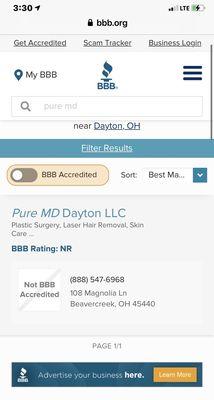 Pure MD is NOT accredited by the Better Business Bureau.