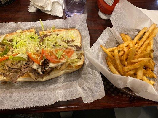 Cheesesteak and fries