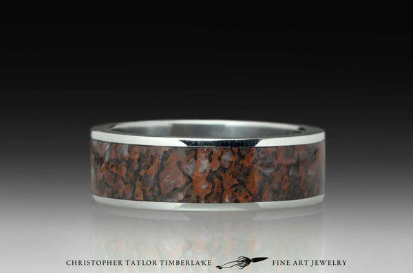 Stainless Steel and Dinosaur Bone Inlay Ring.