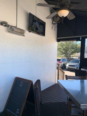 Outdoor seating with TVs