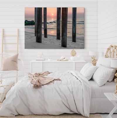 Beach cottage with archival photograph on canvas