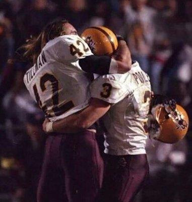 Pat Tillman and Keith hug it out after finishing 11-0 in 96 !!!