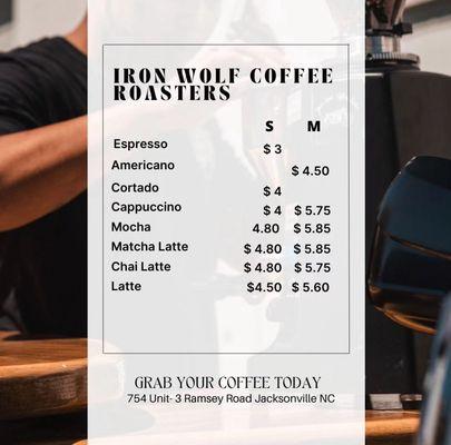 Menu (from their Instagram @ironwolfcoffee)