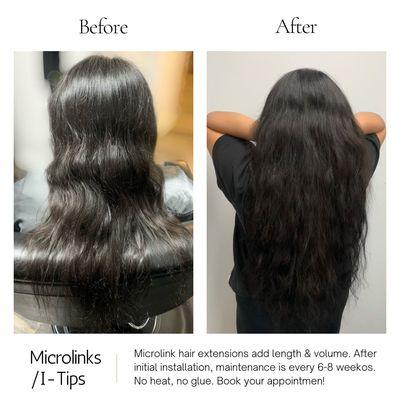 Microlink/I-Tip Hair Extensions with premium hair. 24 inches. Matched her hair perfectly.