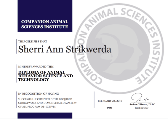 Diploma in Animal Behavior Science and Technology 2019