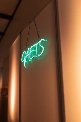 "Gaets" LED sign on DJ facade.