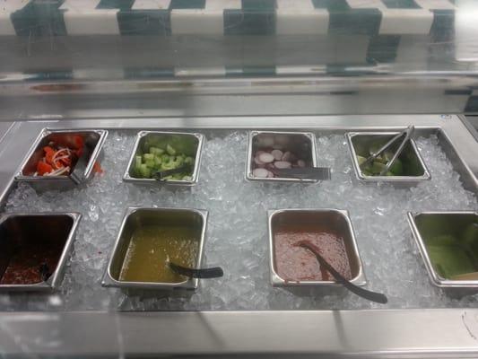 Self Serve Salsa Bar!! They even have cucumbers and radishes.