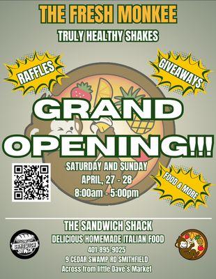 Grand Opening 4/27 - 4/28! Come on down to celebrate! Samples, give aways and raffles.