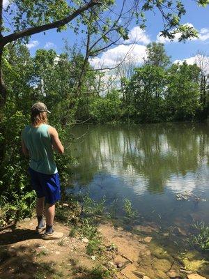 Fishing pond to the right of the driveway