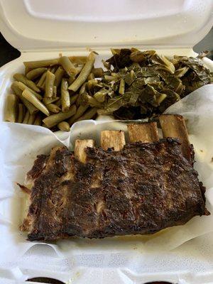 Half rack of ribs w no sauce, collard greens, and green beans