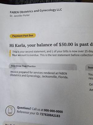 The invoice for a fee I was told would be waived