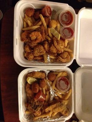 Shrimp and scallop platter (left) Tidbit platter (right)