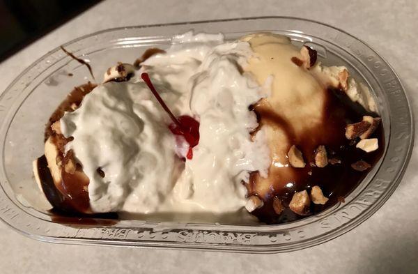 Hot fudge sundae. Sloppy mess but it tasted good