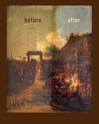 Restored oil painting before & after