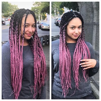 Long waist Length Box Braids wit Pink and Black Hair Ombre