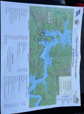 Lake Trail Map, plus Fee Schedule