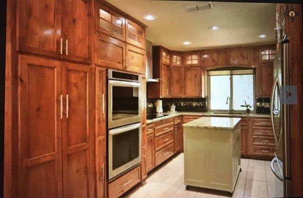 Custom designed alder kitchen cabinets