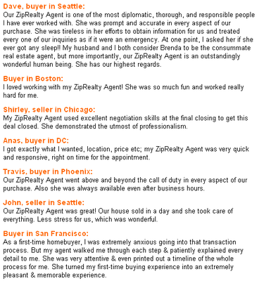 sample testimonials. See ratings for Orange County Realtors at www.ziprealty.com/real-estate-agents/d/12/Orange-County/list