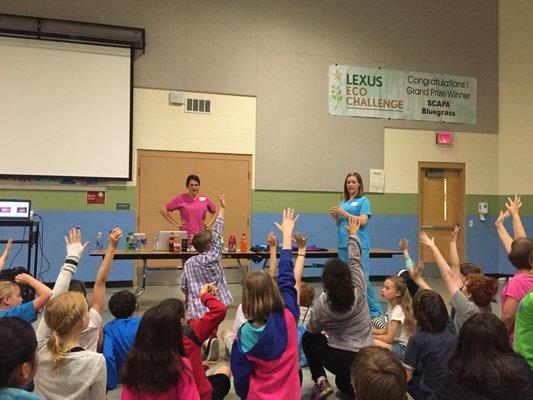 Dr. Kress and Hygienist, Danielle speaking to children at Southern Middle School