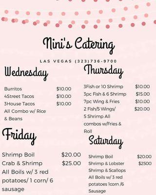 #niniscatering weekly menu