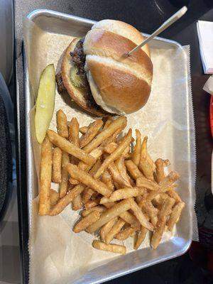 Made my own single patty burger and truffle fries.