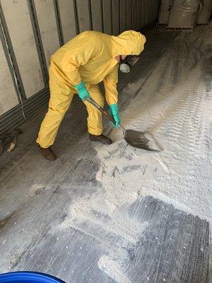 Cleanup of Magnesium Oxide spill inside a dry van. Not our usual business line but we helped in a pinch.