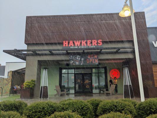 Outside University Place. Hawkers restaurant storefront. I took this photo on August 24, 2021.