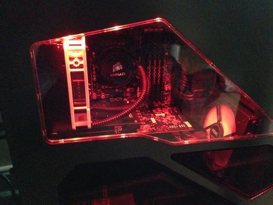 A Close up Look through the Side Window With the Color on Red of the Water Cooling System I used for My CPU