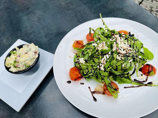 Avocado and egg toast with a side of potato salad