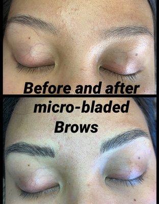 Semi permanent micro-bladed brows to add fullness.