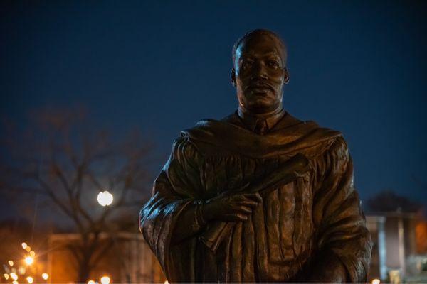 Moon Rising over FDU at Dr. Martin Luther King Park in Hackensack, NJ  Sculptor Richard Blake Lancaster, PA