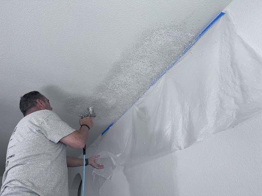 Spraying texture on a ceiling  to match the existing texture