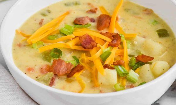 Creamy Potato Bacon Soup served with a roll & butter