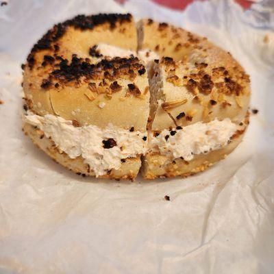 Toasted Onion Bagel w/Lox Spread - Yum!