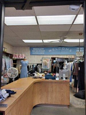 Inside the dry cleaners