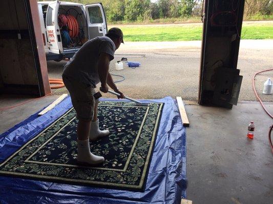 Rug cleaning at the shop