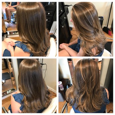 Before & After of a Partial Balayage focused on Soft and Subtle Highlights