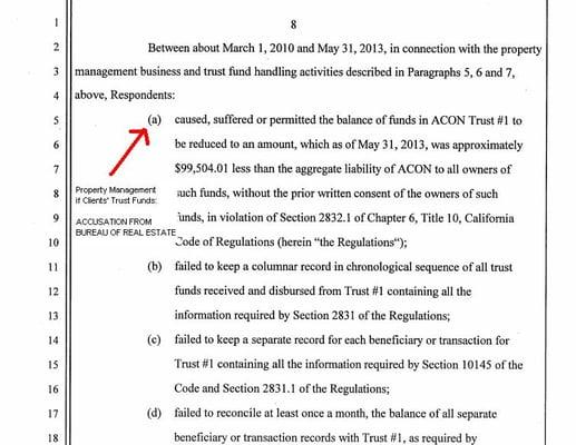 Case # H-6099 SC, People vs. David Novelo, ACON Inc, dba Capital Property Management. Misappropriation of Client Trust Accounts