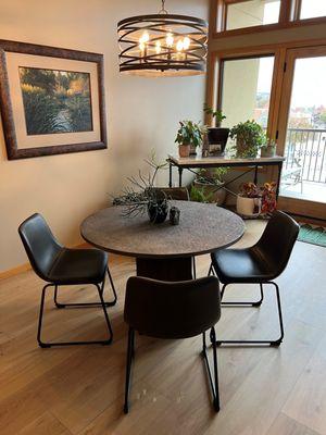 Loft Make over: Space planning, personal shopper, and whole house flooring. new lighting, table and chairs.  Art hung to fit space.