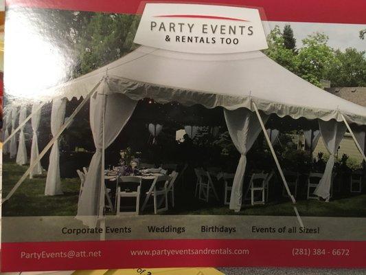 Tents of all sizes. Complete weddings , birthdays or corporate events