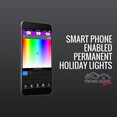 Smart phone enabled color changing permanent holiday lights