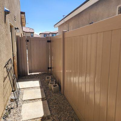 Khaki color privacy vinyl fence