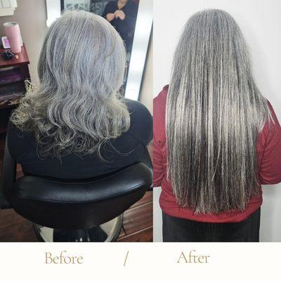 Before & After
Black & grey hair
24in
150g nano k-tips