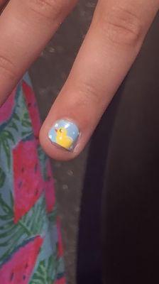 Hard to see but she made one duck feminine looking with long eyelashes.