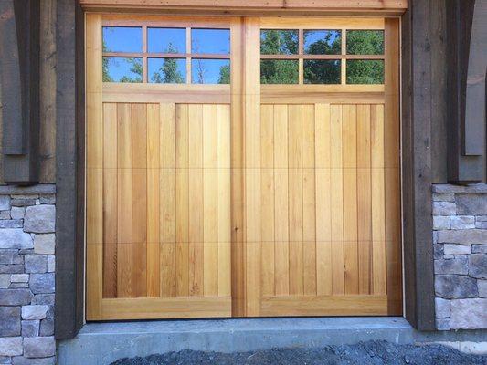 Custom wood western red cedar garage door.