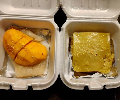 Mango sticky Rice and Coconut Custard Sticky Rice. $8.95 each. Both are equally good.