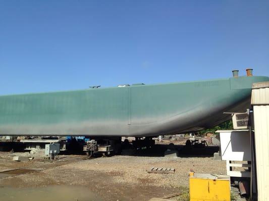 Painting the barge with its undercoats