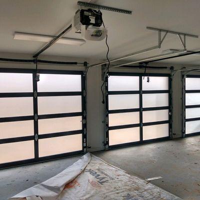 Full glass garage door install from the inside